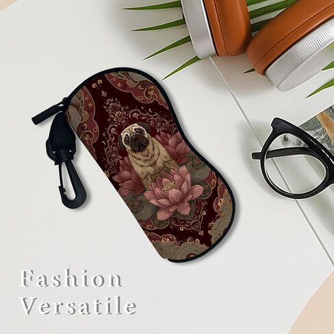 Pug Soft Glasses Case, Vintage Floral Design with Water Lily Flowers, Portable Zipper Storage Travel Eyeglasses Bag Sleeve in Saudi Arabia