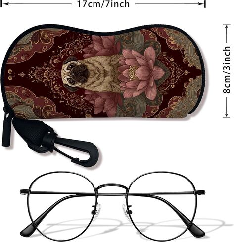 Pug Soft Glasses Case, Vintage Floral Design with Water Lily Flowers, Portable Zipper Storage Travel Eyeglasses Bag Sleeve in Saudi Arabia