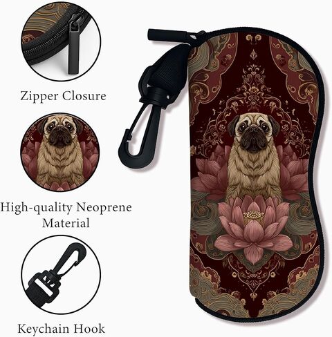 Pug Soft Glasses Case, Vintage Floral Design with Water Lily Flowers, Portable Zipper Storage Travel Eyeglasses Bag Sleeve in Saudi Arabia