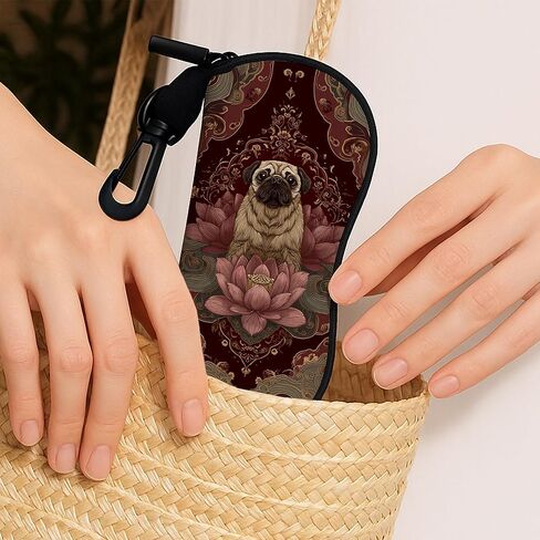 Pug Soft Glasses Case, Vintage Floral Design with Water Lily Flowers, Portable Zipper Storage Travel Eyeglasses Bag Sleeve in Saudi Arabia