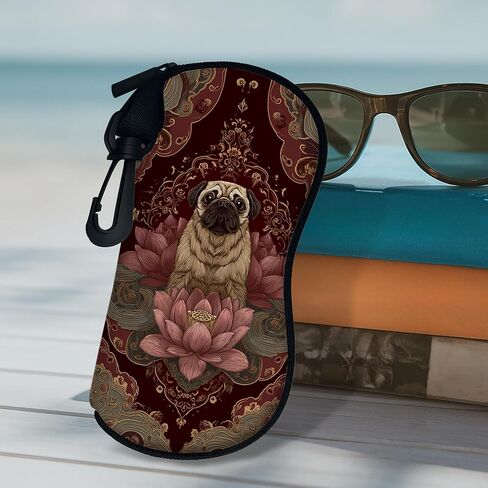 Pug Soft Glasses Case, Vintage Floral Design with Water Lily Flowers, Portable Zipper Storage Travel Eyeglasses Bag Sleeve in Saudi Arabia