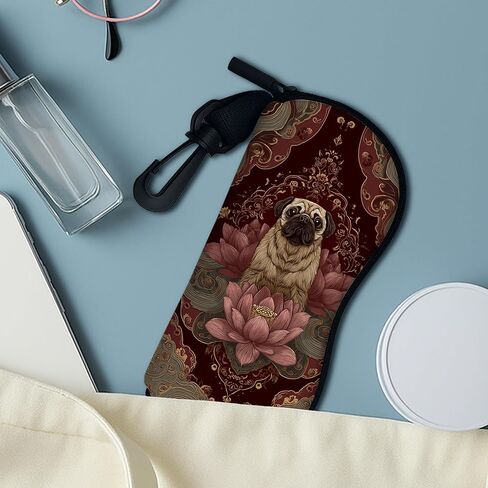 Pug Soft Glasses Case, Vintage Floral Design with Water Lily Flowers, Portable Zipper Storage Travel Eyeglasses Bag Sleeve in Saudi Arabia