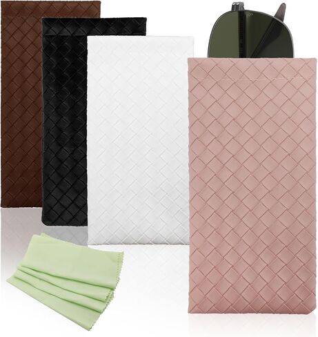 علبة نظارة شمسية من Goufaju مكونة من 4 قطع من الجلد الناعم مع قطعة قماش للتنظيف، وحقيبة نظارات محمولة للسفر والاستخدام اليومي (وردي، بني، أسود، أبيض و4 × قطعة قماش للتنظيف) in Kuwait