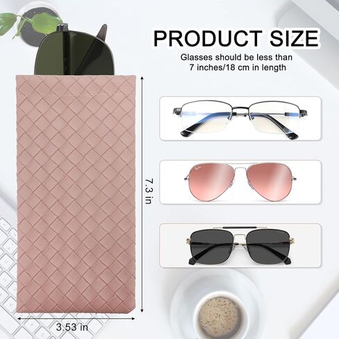 علبة نظارة شمسية من Goufaju مكونة من 4 قطع من الجلد الناعم مع قطعة قماش للتنظيف، وحقيبة نظارات محمولة للسفر والاستخدام اليومي (وردي، بني، أسود، أبيض و4 × قطعة قماش للتنظيف) in Kuwait