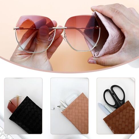 علبة نظارة شمسية من Goufaju مكونة من 4 قطع من الجلد الناعم مع قطعة قماش للتنظيف، وحقيبة نظارات محمولة للسفر والاستخدام اليومي (وردي، بني، أسود، أبيض و4 × قطعة قماش للتنظيف) in Kuwait