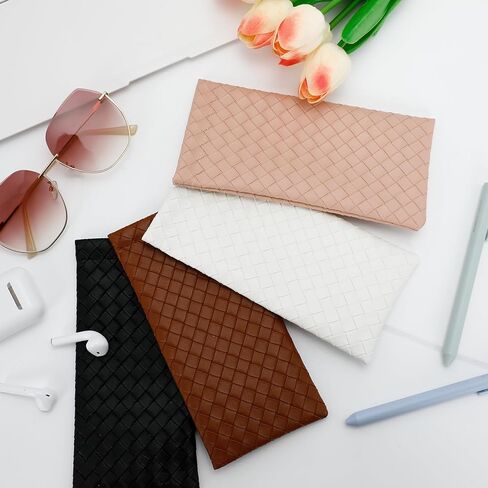 علبة نظارة شمسية من Goufaju مكونة من 4 قطع من الجلد الناعم مع قطعة قماش للتنظيف، وحقيبة نظارات محمولة للسفر والاستخدام اليومي (وردي، بني، أسود، أبيض و4 × قطعة قماش للتنظيف) in Kuwait