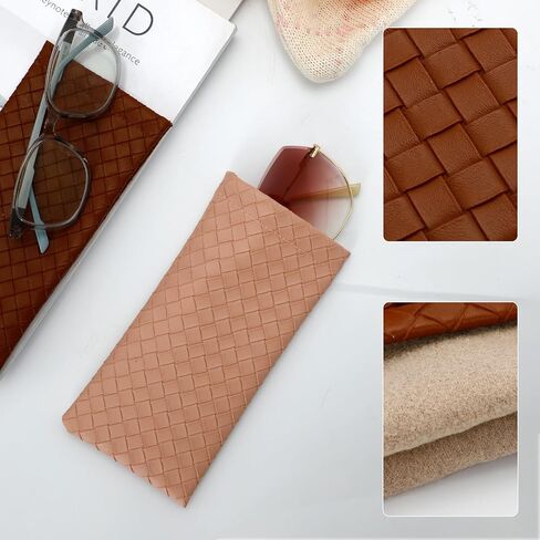 علبة نظارة شمسية من Goufaju مكونة من 4 قطع من الجلد الناعم مع قطعة قماش للتنظيف، وحقيبة نظارات محمولة للسفر والاستخدام اليومي (وردي، بني، أسود، أبيض و4 × قطعة قماش للتنظيف) in Kuwait