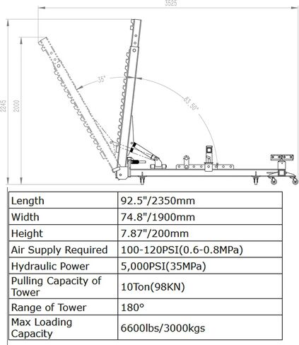 10Ton/98KN إطار جسم السيارة مستقيم معدات إصلاح جسم السيارة إطار تلقائي سحب مصحح 6600lb/3000 كجم أقصى قدرة تحميل in Saudi Arabia
