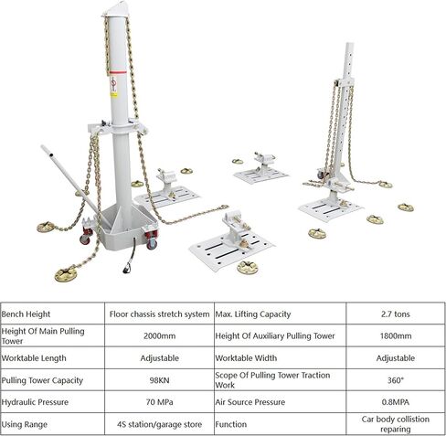 Auto Body Frame Straightener Car Body Repair Equipment 2.7 Ton Hydraulic Pressure 70 MPa Auto Frame Pulling Corrector 98KN Pulling Tower Capacity in Saudi Arabia