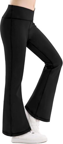 سراويل ضيقة سوداء للفتيات سراويل يوجا مضيئة متقاطعة مع قيعان جرس عالية الخصر للفتيات والأطفال والمراهقين سراويل ضيقة للرقص قابلة للتمدد بطول كامل 13 سنة - 14 سنة in Kuwait