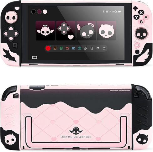 GeekShare Protective Case for Switch 2017,Anti-Scratch Slim Cover Case Compatible with Nintendo Switch Separable Soft Silicone Shell with 2 Thumb Grip Caps- Sweetheart Skull in Saudi Arabia