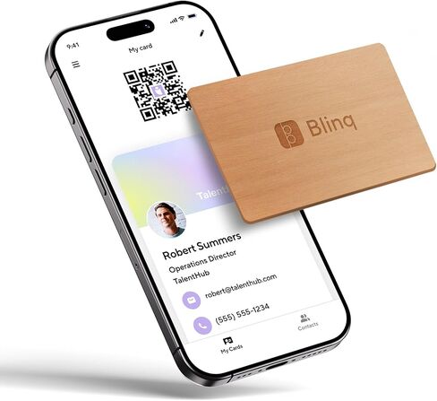 بطاقة Blinq Wood NFC - بطاقة عمل رقمية - مشاركة فورية عبر الصنبور - متوافقة مع iPhone وAndroid (Cherry Wood) in Kuwait
