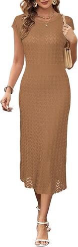 Newshows Women Summer Sweater Dresses 2026 Church Midi Cap Sleeve Hollow Knit Modest Business Casual Outfits in Saudi Arabia