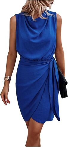 Floerns Women's Business Casual Elegant Wrap Tie Side Tank Dress Cowl Neck Sleeveless Work Short Dresses in Saudi Arabia