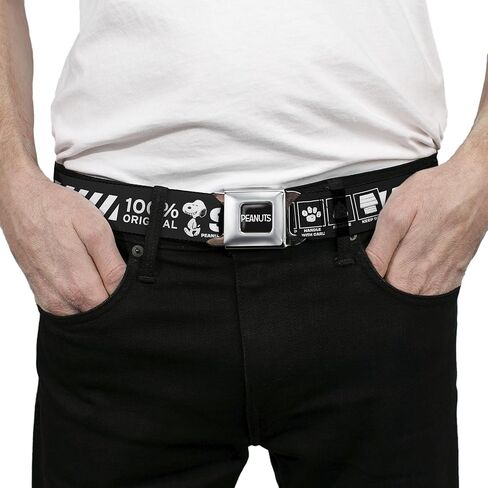 Peanuts Belt, Seatbelt Buckle Belt, Peanuts Snoopy Care Symbols 100% Original Black White, Adjustable in Saudi Arabia