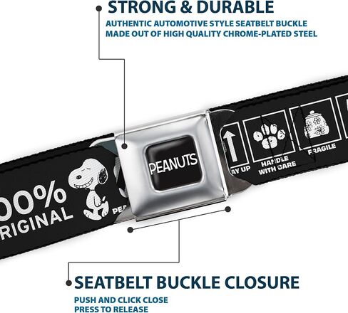 Peanuts Belt, Seatbelt Buckle Belt, Peanuts Snoopy Care Symbols 100% Original Black White, Adjustable in Saudi Arabia