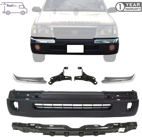 Front Bumper Cover + End Cap Trims Chrome + Reinforcement + Brackets For 1998-2000 Toyota Tacoma Truck Direct Replacement in Saudi Arabia