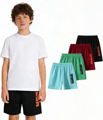 Boys' 4-Piece Quick-Dry Mesh Athletic Shorts Print Lightweight Summer Sports Shorts for Active Boys 3-10Y in Saudi Arabia