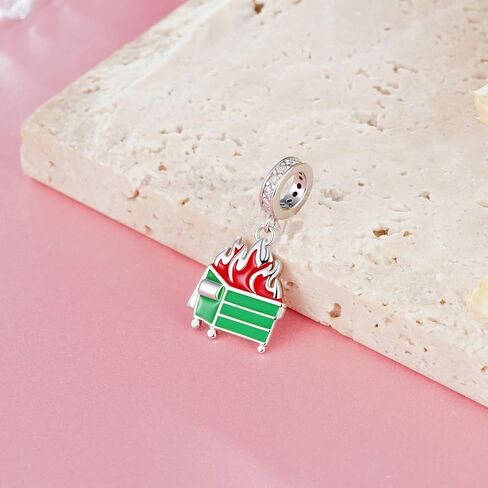 Dumpster Fire Charm 925 Sterling Silver Green Dumpster Red Flame Bead Fit Bracelets Funny Charm Gift in Saudi Arabia