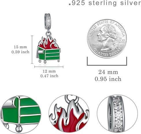 Dumpster Fire Charm 925 Sterling Silver Green Dumpster Red Flame Bead Fit Bracelets Funny Charm Gift in Saudi Arabia