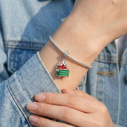 Dumpster Fire Charm 925 Sterling Silver Green Dumpster Red Flame Bead Fit Bracelets Funny Charm Gift in Saudi Arabia