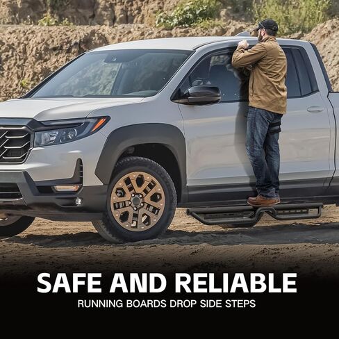خطوات جانبية لألواح الجري متوافقة مع 2017 2018 2019 2020 2021 2022 2023 2024 2025 Honda Ridgeline Crew Cab، تصميم درجين بمسامير على قضبان Nerf Bar (شعار نجمة، فولاذ أسود) in Saudi Arabia