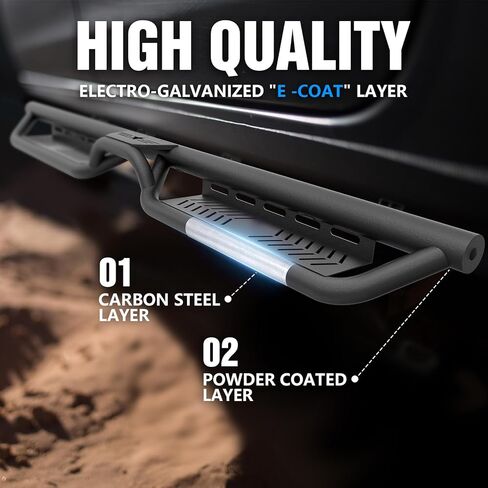 خطوات جانبية لألواح الجري متوافقة مع 2017 2018 2019 2020 2021 2022 2023 2024 2025 Honda Ridgeline Crew Cab، تصميم درجين بمسامير على قضبان Nerf Bar (شعار نجمة، فولاذ أسود) in Saudi Arabia