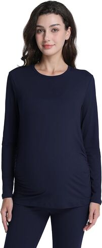 Womens Maternity Shirts Long Sleeve Crew Neck Pregnancy Tee Top Ruched Side Casual Mama Clothes in Kuwait