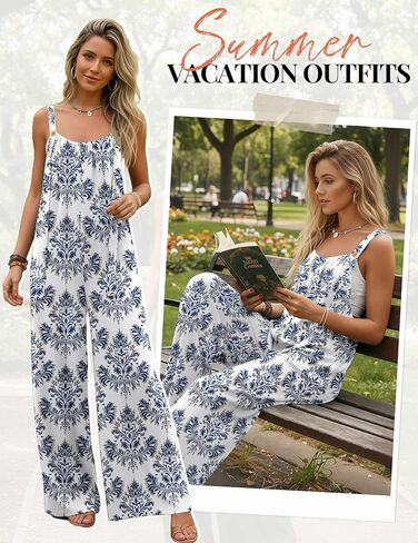Ekouaer Overalls Wide Leg Jumpsuits White Italian Print S in Saudi Arabia