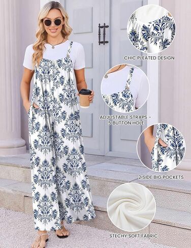Ekouaer Overalls Wide Leg Jumpsuits White Italian Print S in Saudi Arabia