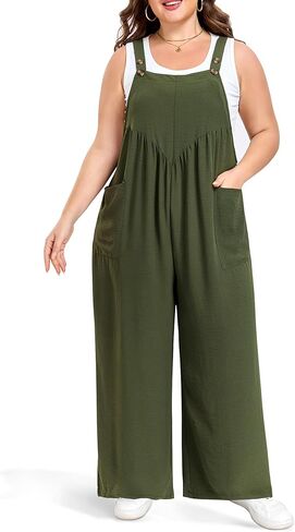 Moon Wood Plus Size Overalls for Women Loose Fit Wide Leg Jumpsuits Comfy Bib Overalls with Pockets for School Teacher in Saudi Arabia
