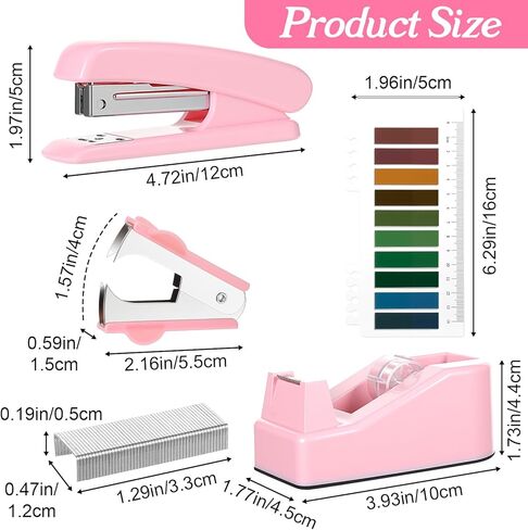 Pink Office Supplies Set, Desk Accessories for Women with Stapler, Tape Dispenser, Staple Remover, Staples, Clips, Scissor and Tabs, Gift for Students and Coworkers in Saudi Arabia