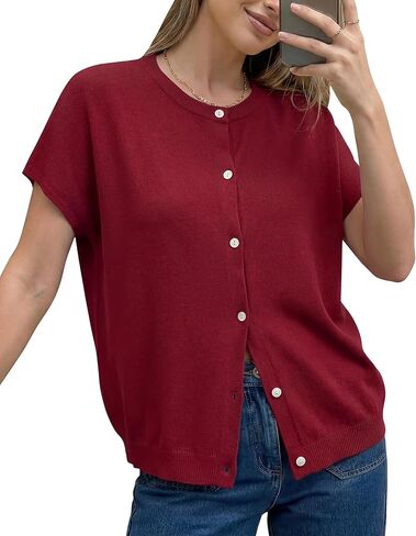Arach&Cloz Women's Wool Blend Lightweight Cardigan Short Sleeve Summer Oversized Casual Sweaters Tops in Saudi Arabia