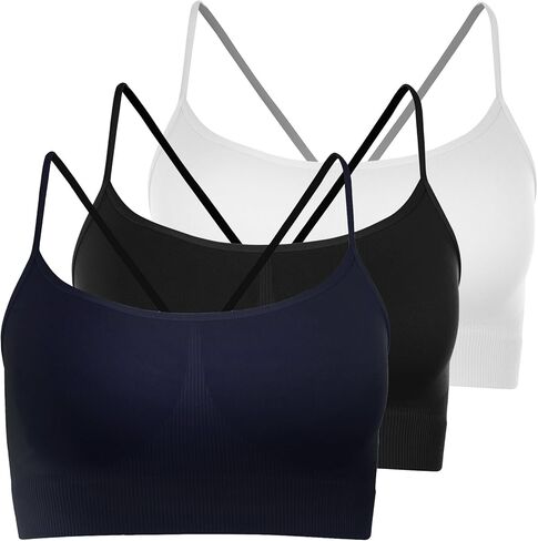 Kurve Women’s Sports Bra Top - Basic Seamless Stretch Spaghetti Strap Camisole Bandeau Tank Top (Non-Padded), Made in USA in Saudi Arabia
