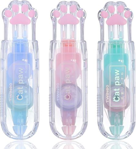 3 Pcs Retractable White Correction Tape Cat Paw Shape Aesthetic Pen Cute Smooth Correction Tape Mini Pen Supplies for Back to Teacher Office Accessories Easy to Use in Saudi Arabia