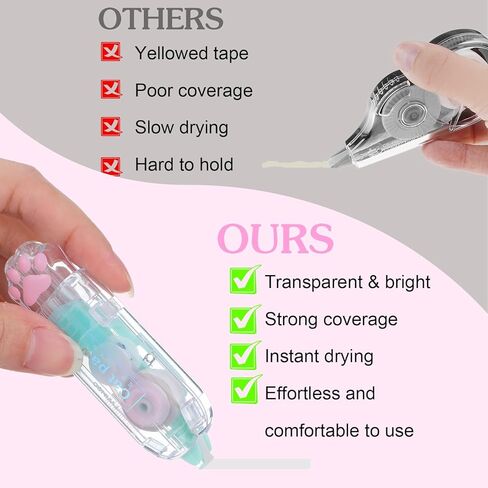 3 Pcs Retractable White Correction Tape Cat Paw Shape Aesthetic Pen Cute Smooth Correction Tape Mini Pen Supplies for Back to Teacher Office Accessories Easy to Use in Saudi Arabia