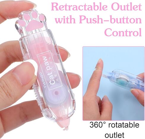 3 Pcs Retractable White Correction Tape Cat Paw Shape Aesthetic Pen Cute Smooth Correction Tape Mini Pen Supplies for Back to Teacher Office Accessories Easy to Use in Saudi Arabia