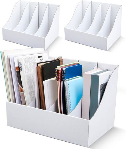 6 Pack Cardboard Magazine File Holders 24 Grids Vertical Book Bins 10.6'' x 10.2'' x 14'' Magazine Document Storage Box for Desk Shelves Home Office Classroom Library Use (White) in Saudi Arabia