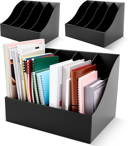 6 Pack Cardboard Magazine File Holders 24 Grids Vertical Book Bins 10.6'' x 10.2'' x 14'' Magazine Document Storage Box for Desk Shelves Home Office Classroom Library Use (White) in Saudi Arabia