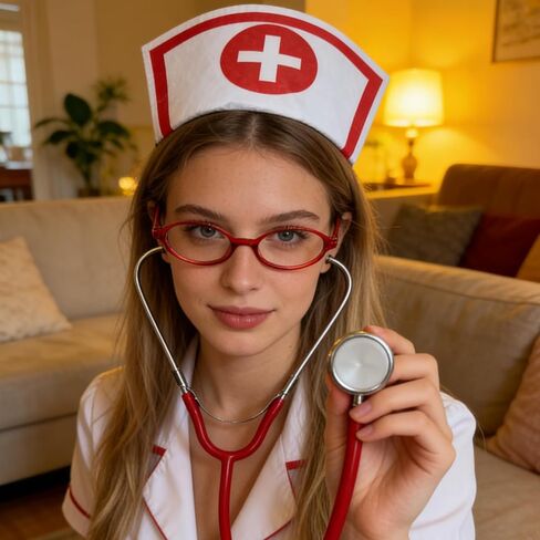 Nurse Costume Accessories Halloween Women Red Nurse Hat Headband Glasses Stethoscope High Sock for Halloween Cosplay Party Outfit in Saudi Arabia