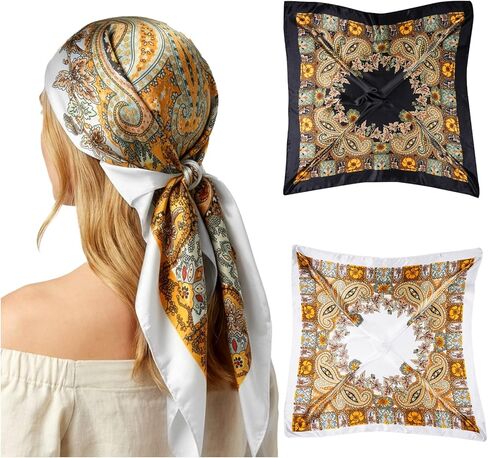 Rbenxia 2 Pcs Large Satin Head Scarf for Women Silk Bandana Fashion Head Wrap Pirate Costume Accessories 35.4 Inches in Kuwait