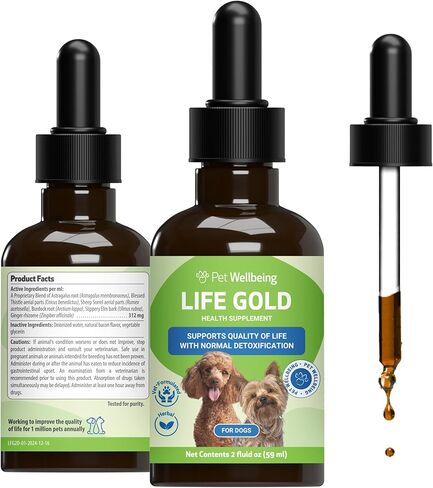 Pet Wellbeing Life Gold for Dogs - Vet-Formulated - Immune Support and Antioxidant Protection - Natural Herbal Supplement 2 oz (59 ml) in Kuwait