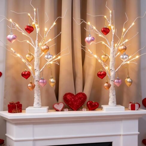 Efunly 2Pack Valentines Day Decor Lighted Birch Tree with Heart-Shaped Ornaments,USB&Battery Operated Light Up Artificial Tree for Home Indoor Bedroom Wedding Party Valentines Day Decoration in Saudi Arabia