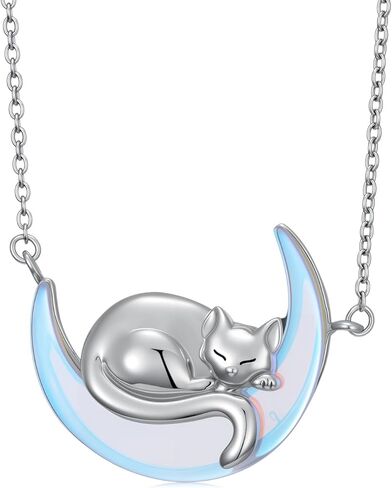Natural Moonstone Moon Cat Necklace for Women 925 Sterling Silver Moon Cat Pendant Holiday Commemorative Gifts in Saudi Arabia