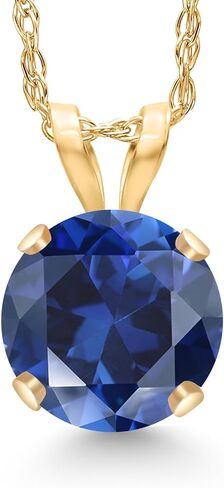 Gem Stone King 14K Yellow Gold Gemstone Birthstone Pendant Necklace for Women | Round 6MM | With 18 Inch Chain in Saudi Arabia