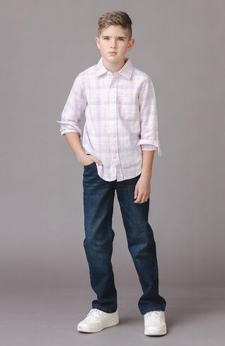 Hope & Henry Boys’ Linen Long Sleeve Button Down Shirt | Organic Cotton & Linen Blend | Lightweight, Breathable, Chest Pocket, Purple, 6 in Saudi Arabia