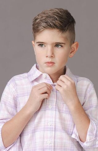 Hope & Henry Boys’ Linen Long Sleeve Button Down Shirt | Organic Cotton & Linen Blend | Lightweight, Breathable, Chest Pocket, Purple, 6 in Saudi Arabia