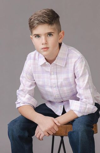 Hope & Henry Boys’ Linen Long Sleeve Button Down Shirt | Organic Cotton & Linen Blend | Lightweight, Breathable, Chest Pocket, Purple, 6 in Saudi Arabia