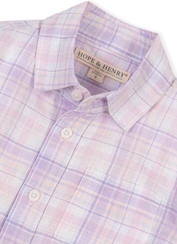 Hope & Henry Boys’ Linen Long Sleeve Button Down Shirt | Organic Cotton & Linen Blend | Lightweight, Breathable, Chest Pocket, Purple, 6 in Saudi Arabia