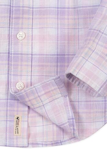 Hope & Henry Boys’ Linen Long Sleeve Button Down Shirt | Organic Cotton & Linen Blend | Lightweight, Breathable, Chest Pocket, Purple, 6 in Saudi Arabia